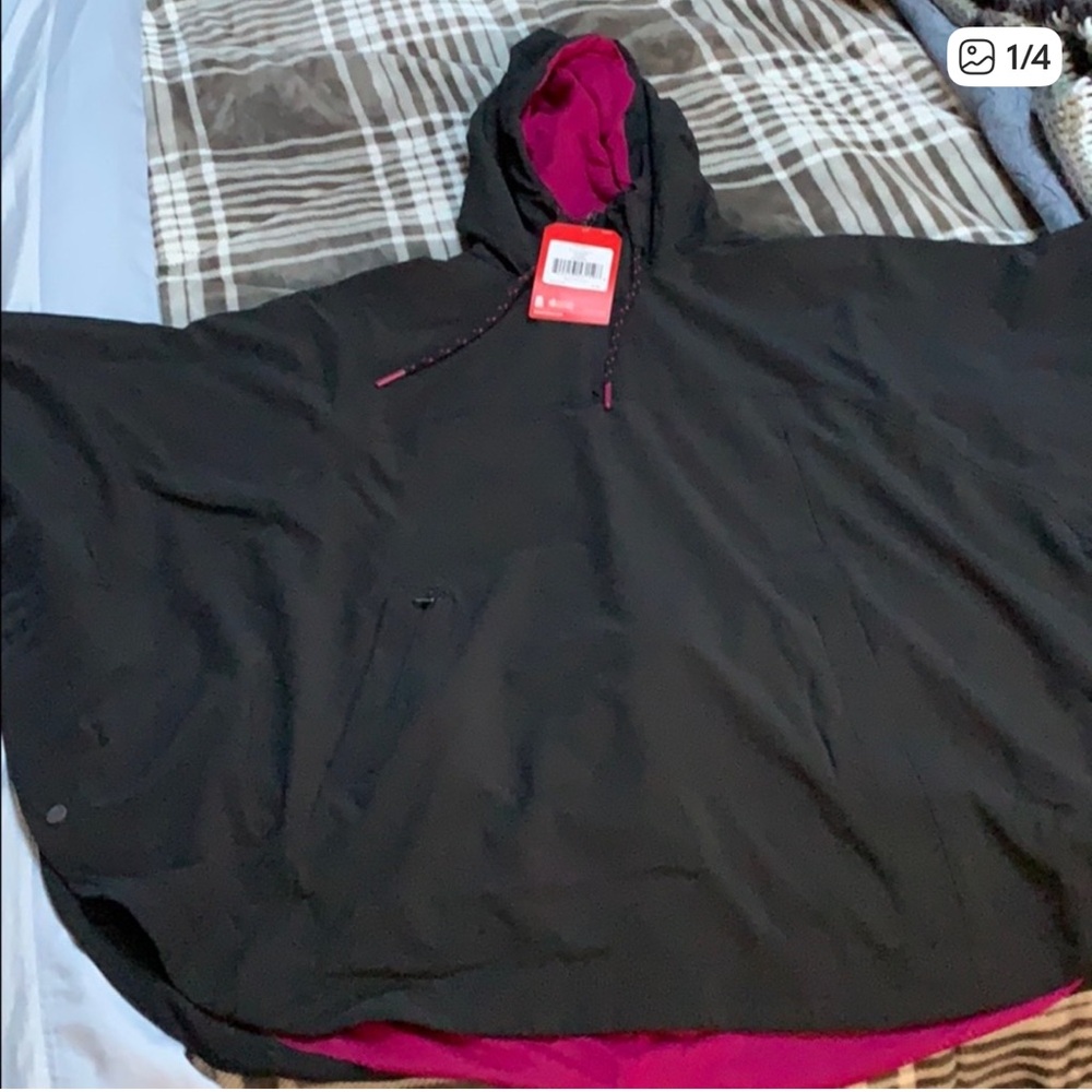 The North Face Black Poncho with Magenta Highlights